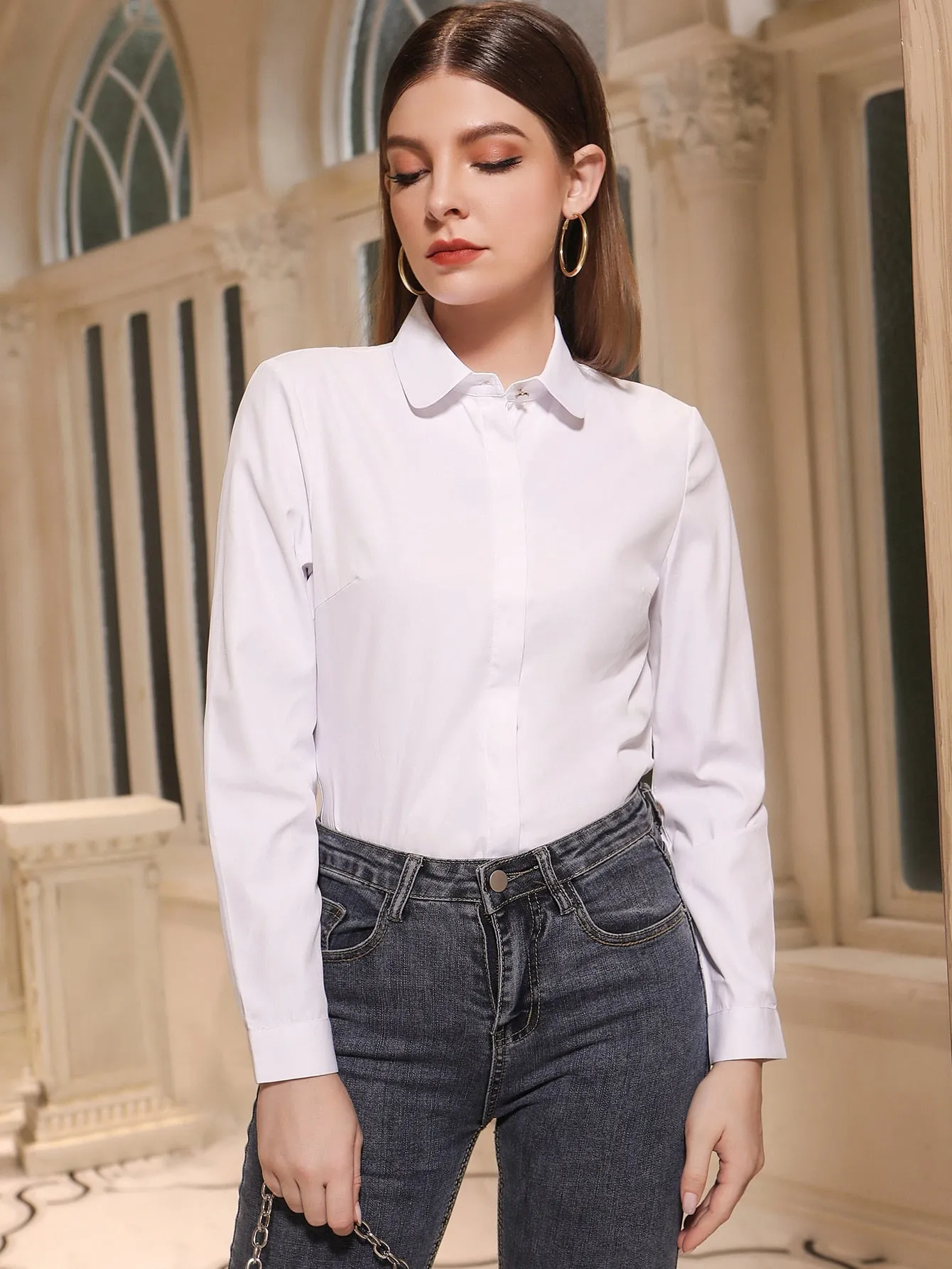 Solid Button Front Shirt