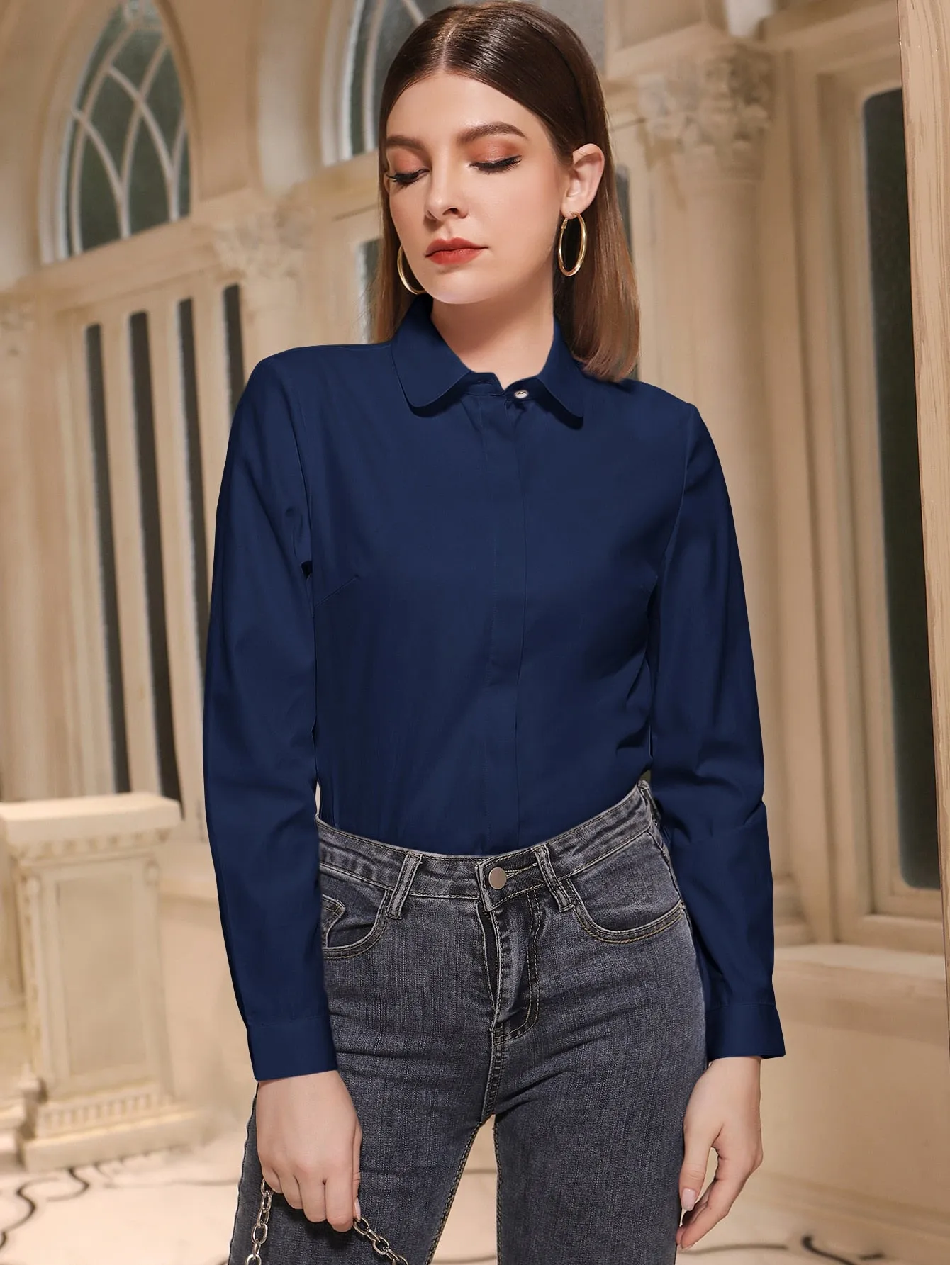 Solid Button Front Shirt