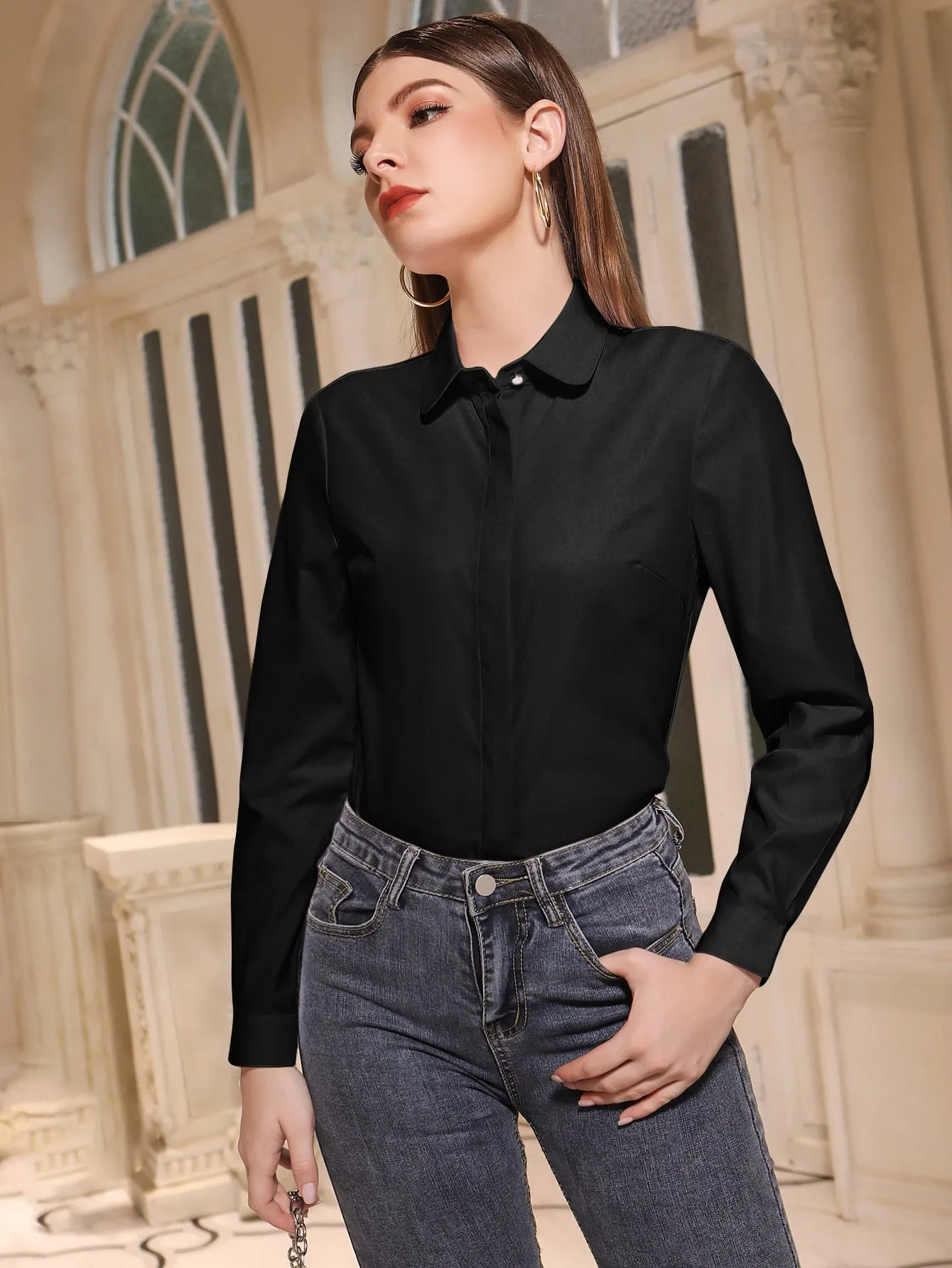 Solid Button Front Shirt