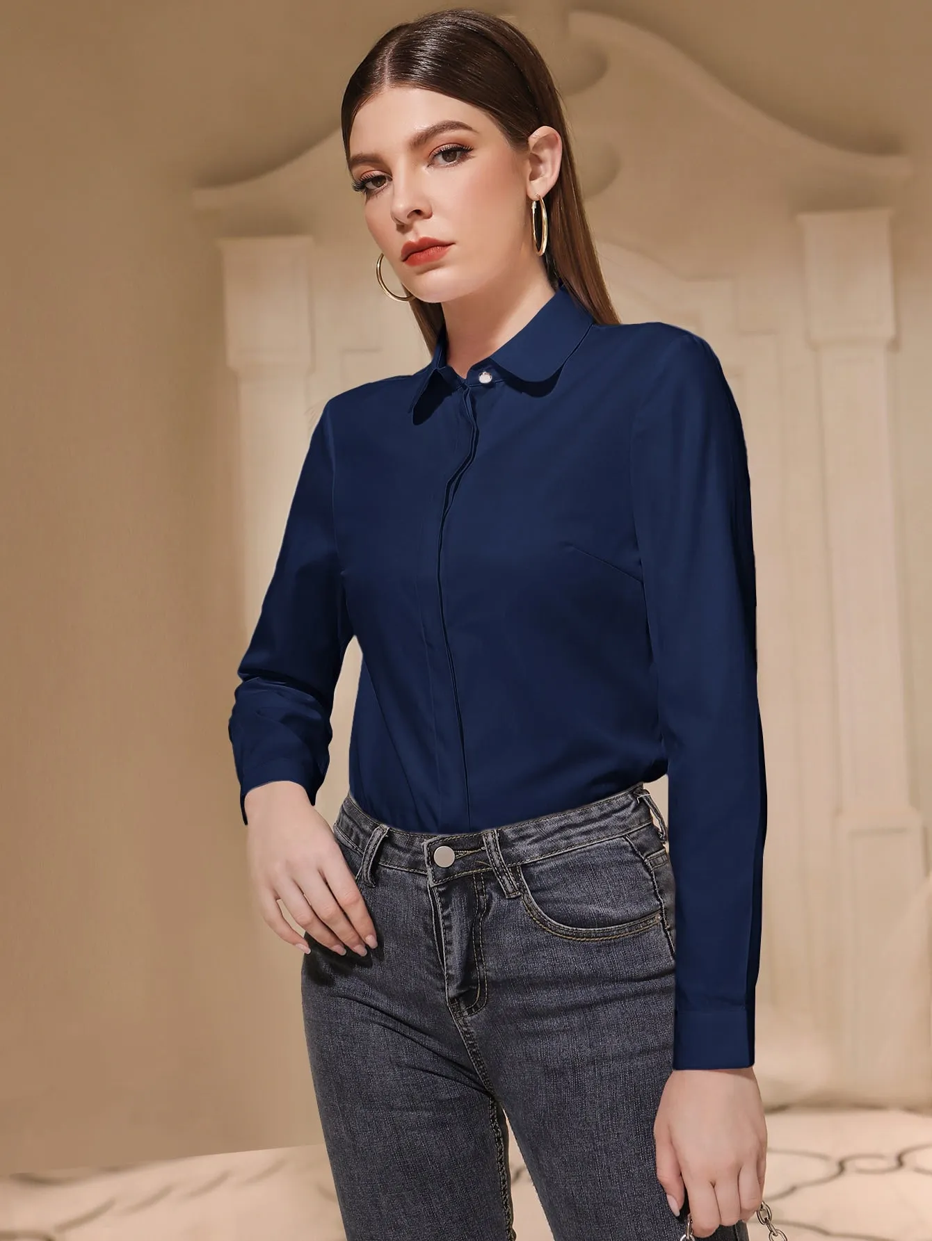 Solid Button Front Shirt