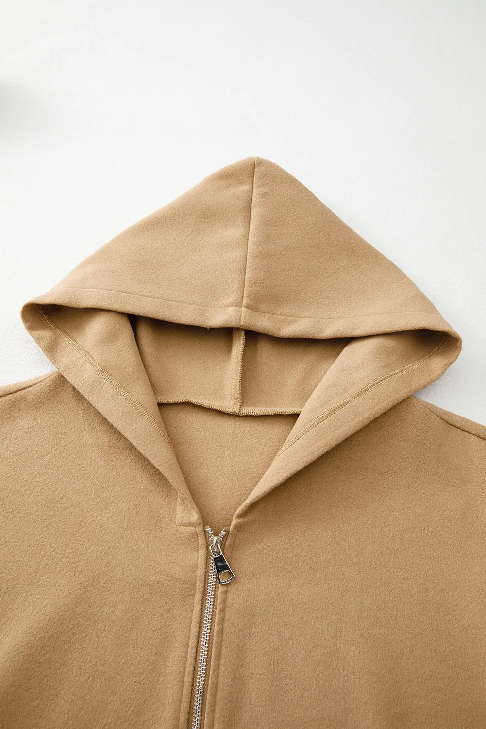 Solid Color Casual Zipper Hooded Jacket in Black or Khaki