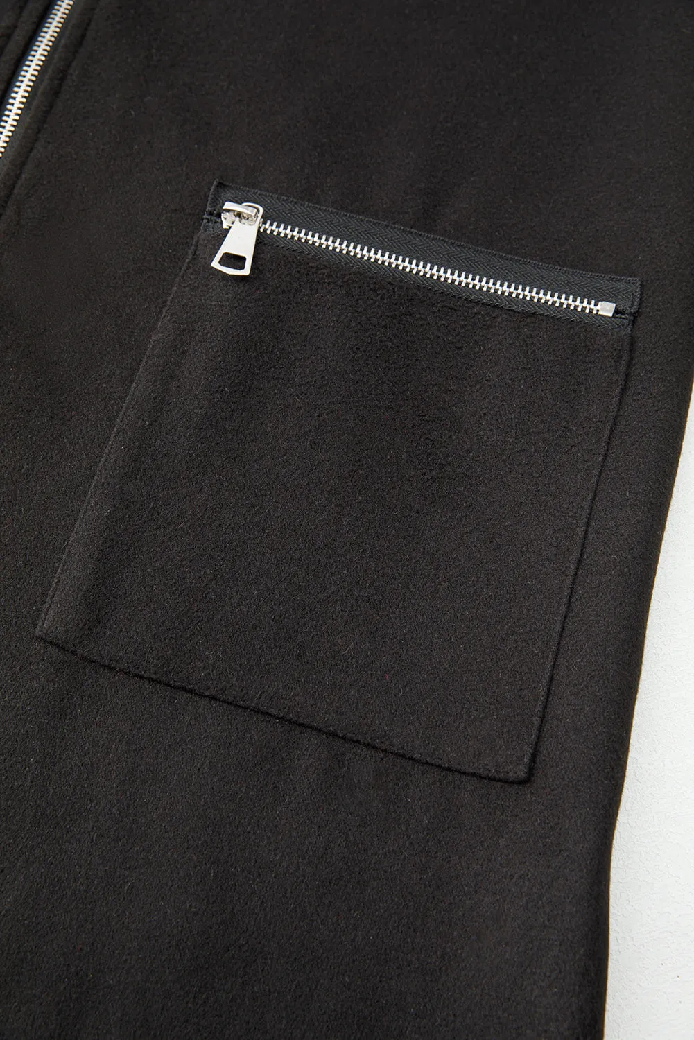 Solid Color Casual Zipper Hooded Jacket in Black or Khaki