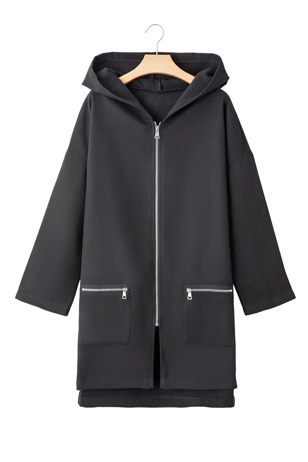 Solid Color Casual Zipper Hooded Jacket in Black or Khaki