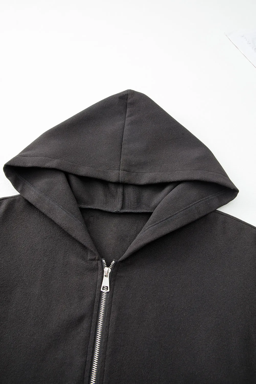 Solid Color Casual Zipper Hooded Jacket in Black or Khaki