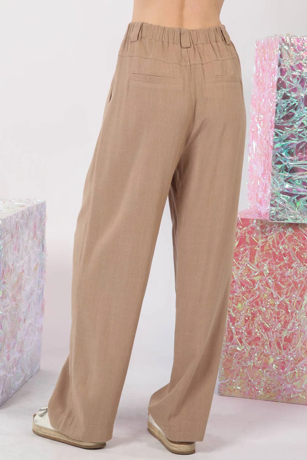 Solid Linen Pleated Wide Leg Comfy Pants-Curvy - FINAL SALE