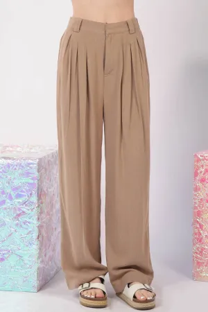 Solid Linen Pleated Wide Leg Comfy Pants-Curvy - FINAL SALE