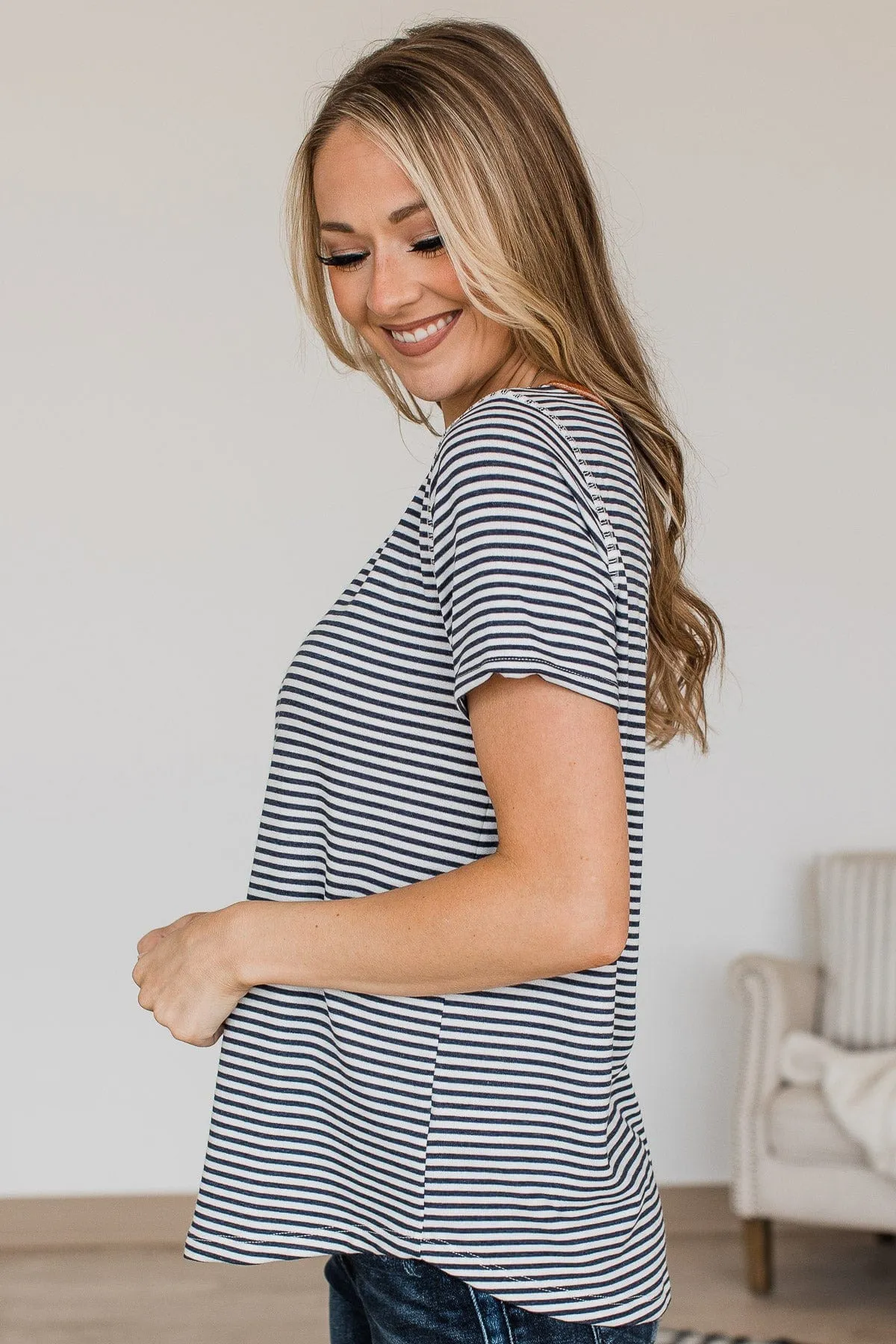 Someone To Hold Striped Top- Navy