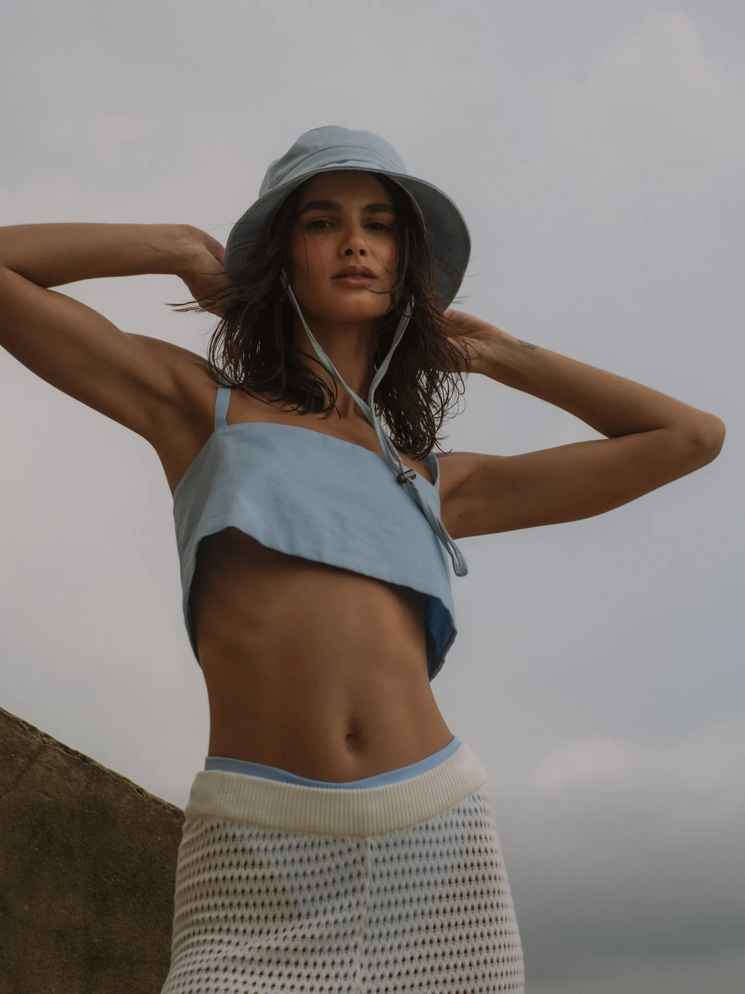 SQUARE LINEN TOP - BABY BLUE