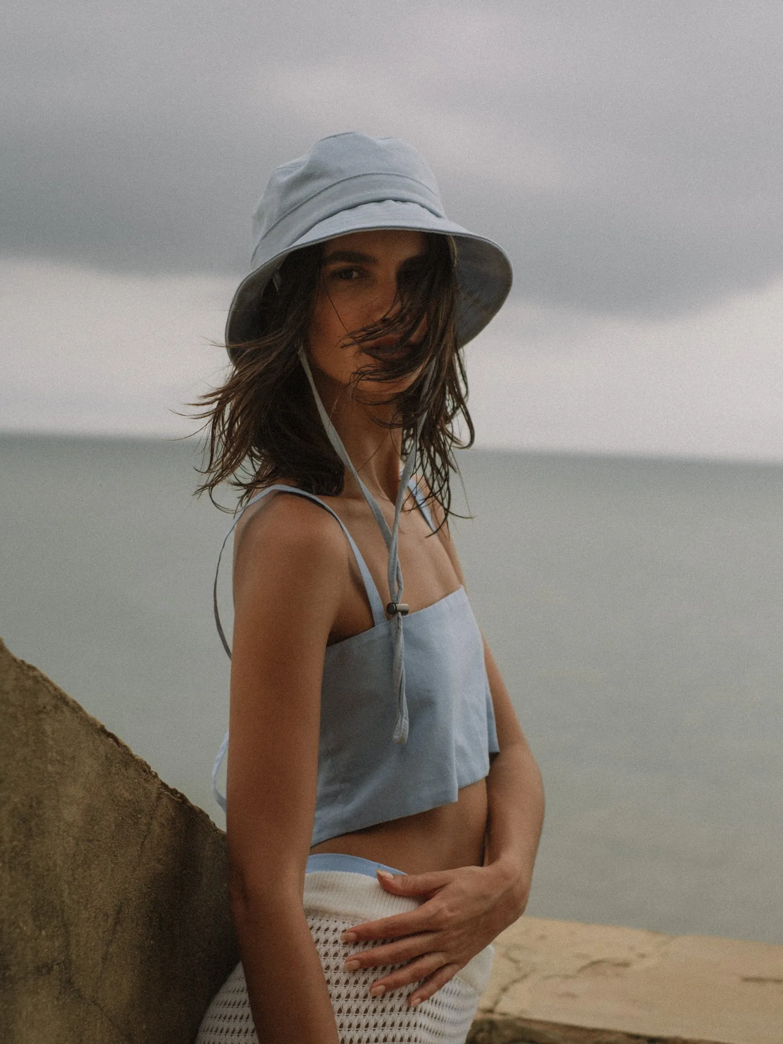 SQUARE LINEN TOP - BABY BLUE