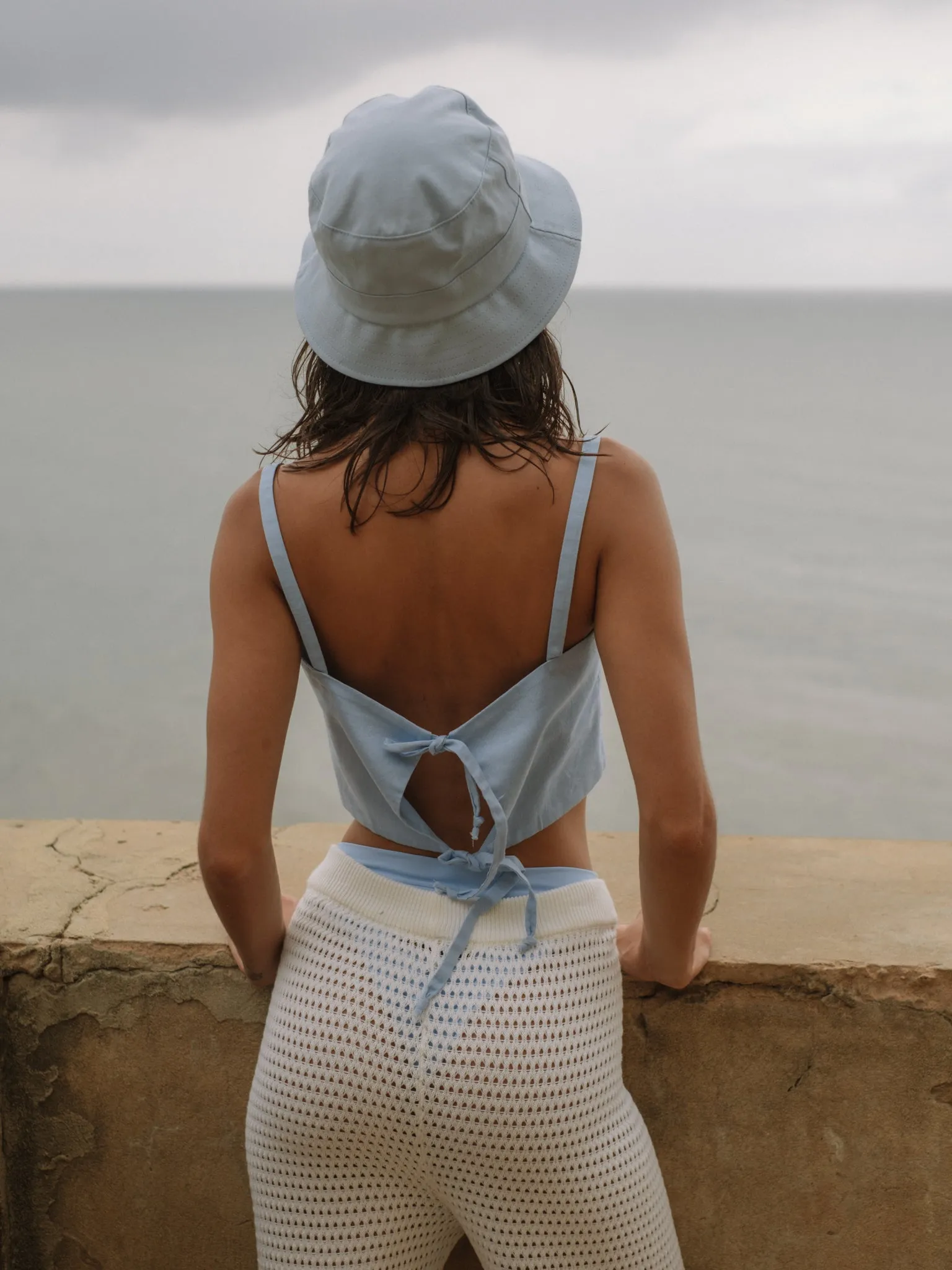 SQUARE LINEN TOP - BABY BLUE
