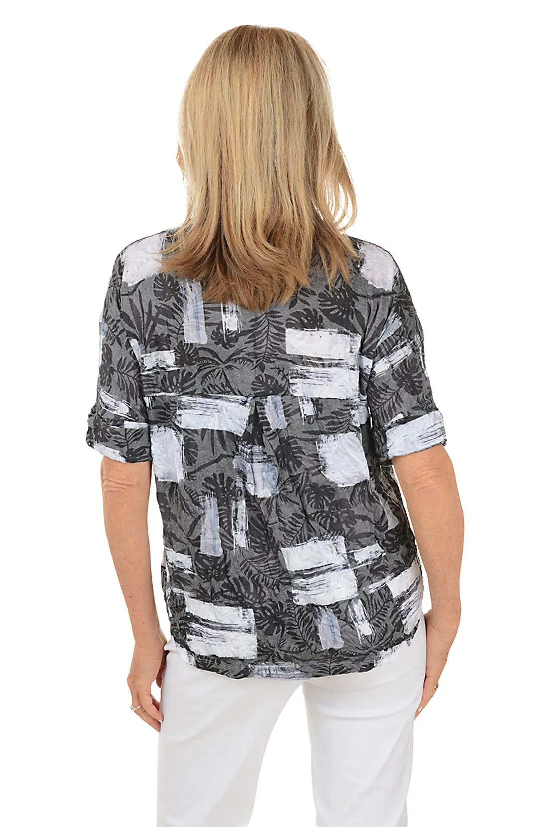 Square Silhouettes Crinkle Button-Front Shirt