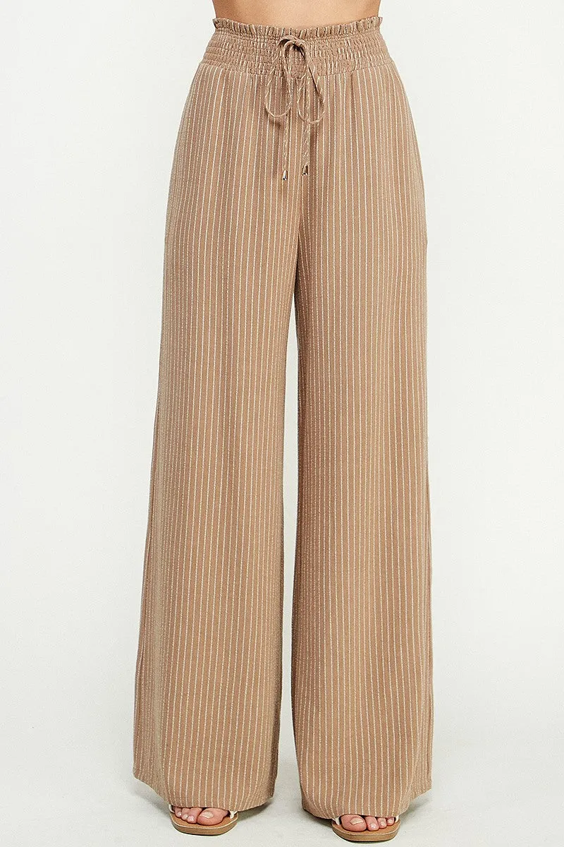 striped linen smocked pants