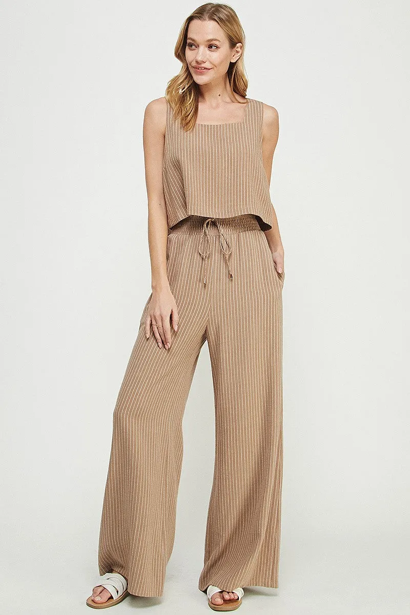 striped linen smocked pants