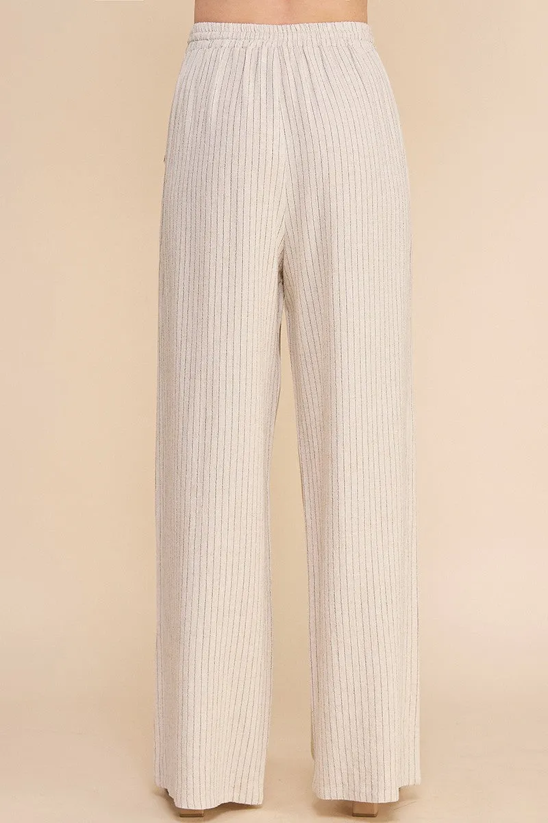 striped linen smocked waist pants