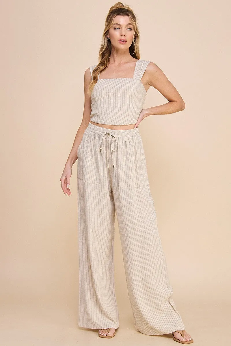 striped linen smocked waist pants