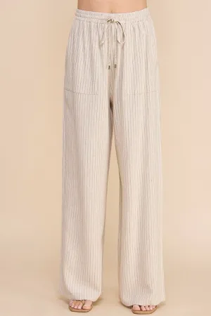 striped linen smocked waist pants