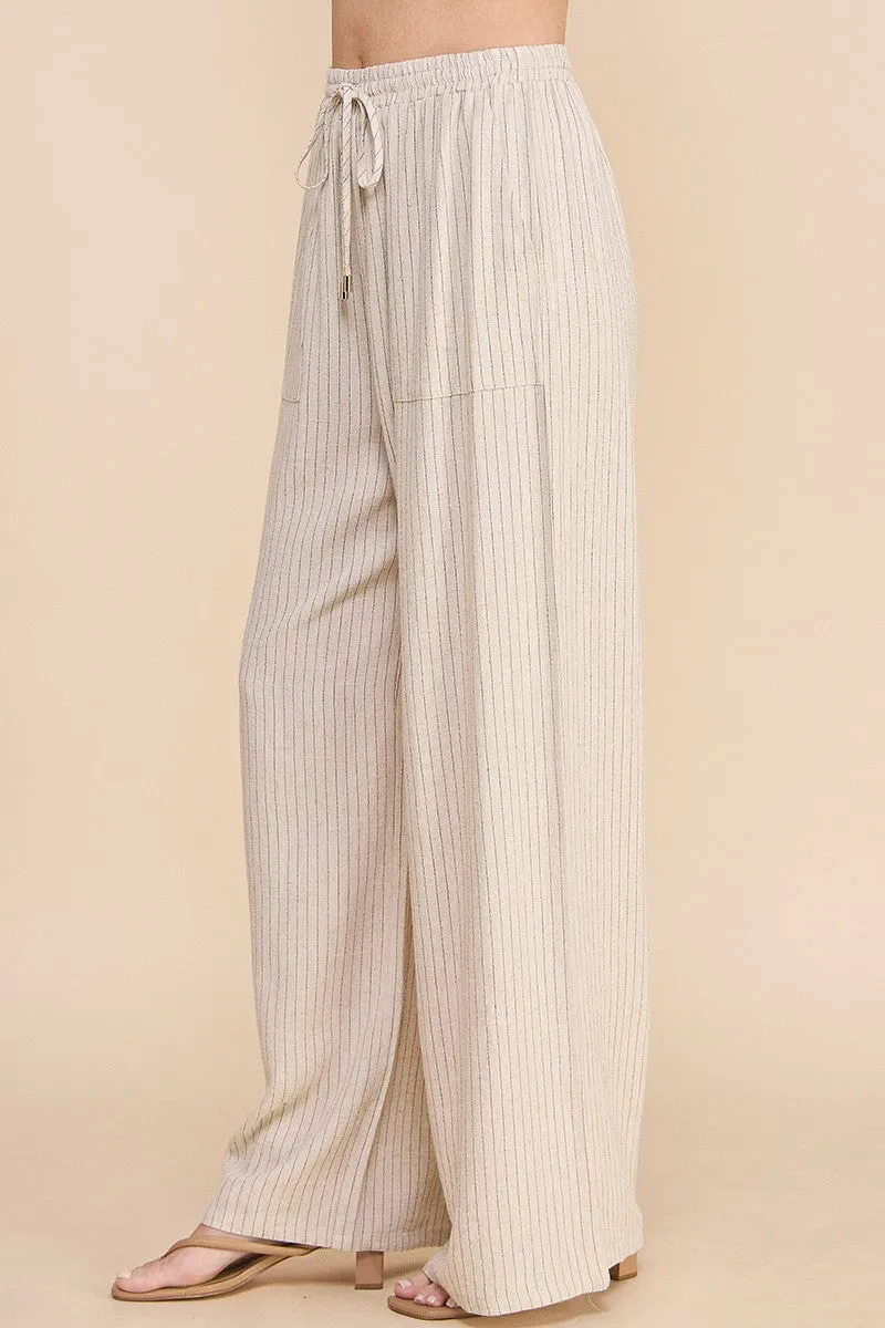 striped linen smocked waist pants