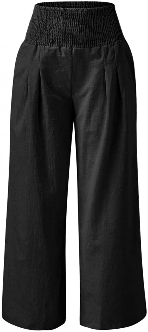 Stunncal Fresh Air Linen Blend Pocketed Smocked Pants(10 Colors)
