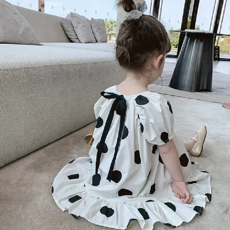 Summer Girls' Dress 2022 New Puff Sleeve Casual Cartoon Party Princess Dress Cute Children's Wear Baby Kids Girls Clothing