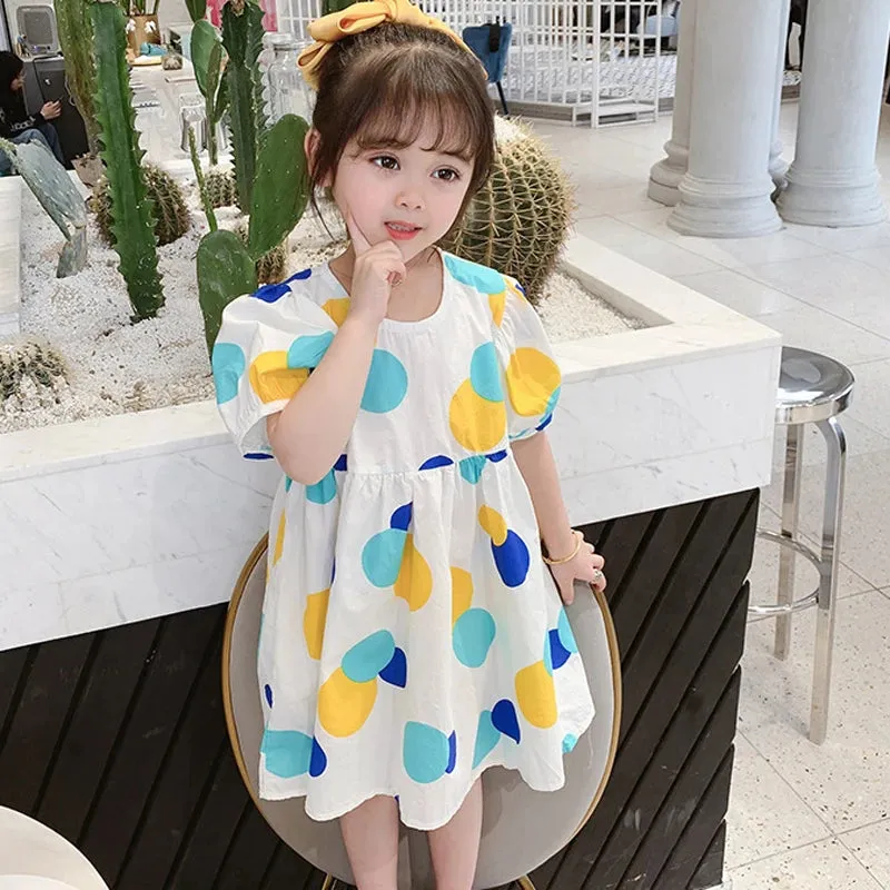 Summer Girls' Dress 2022 New Puff Sleeve Casual Cartoon Party Princess Dress Cute Children's Wear Baby Kids Girls Clothing