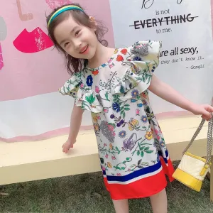 Summer Girls' Dress 2022 New Puff Sleeve Casual Cartoon Party Princess Dress Cute Children's Wear Baby Kids Girls Clothing