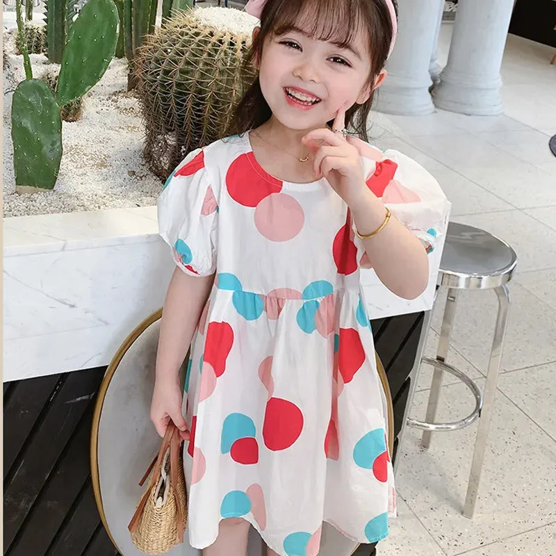 Summer Girls' Dress 2022 New Puff Sleeve Casual Cartoon Party Princess Dress Cute Children's Wear Baby Kids Girls Clothing