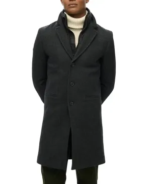 Superdry Mens 2 In 1 Towncoat Overcoat Black Herringbone