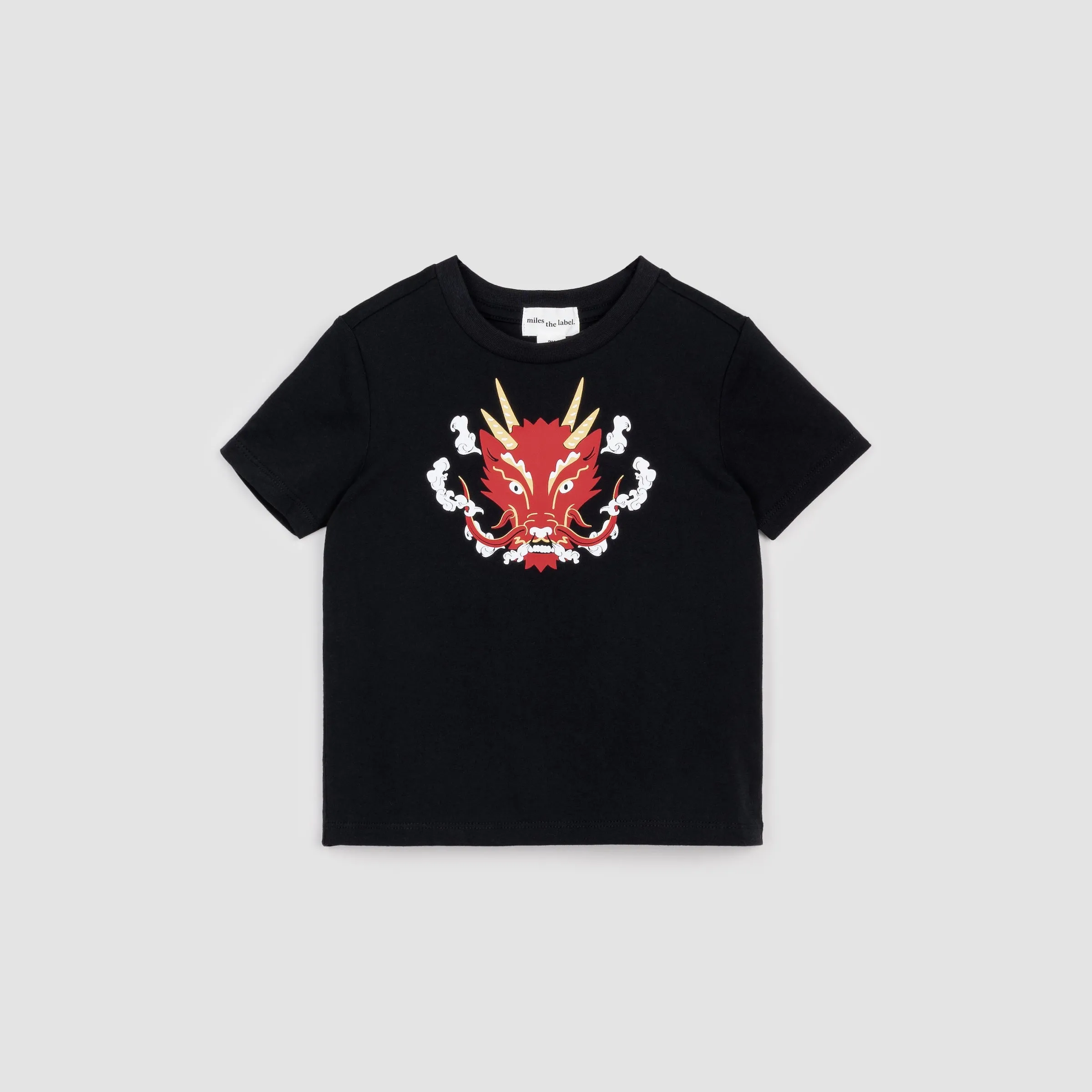 T-shirt noir à imprimé de tête de dragon