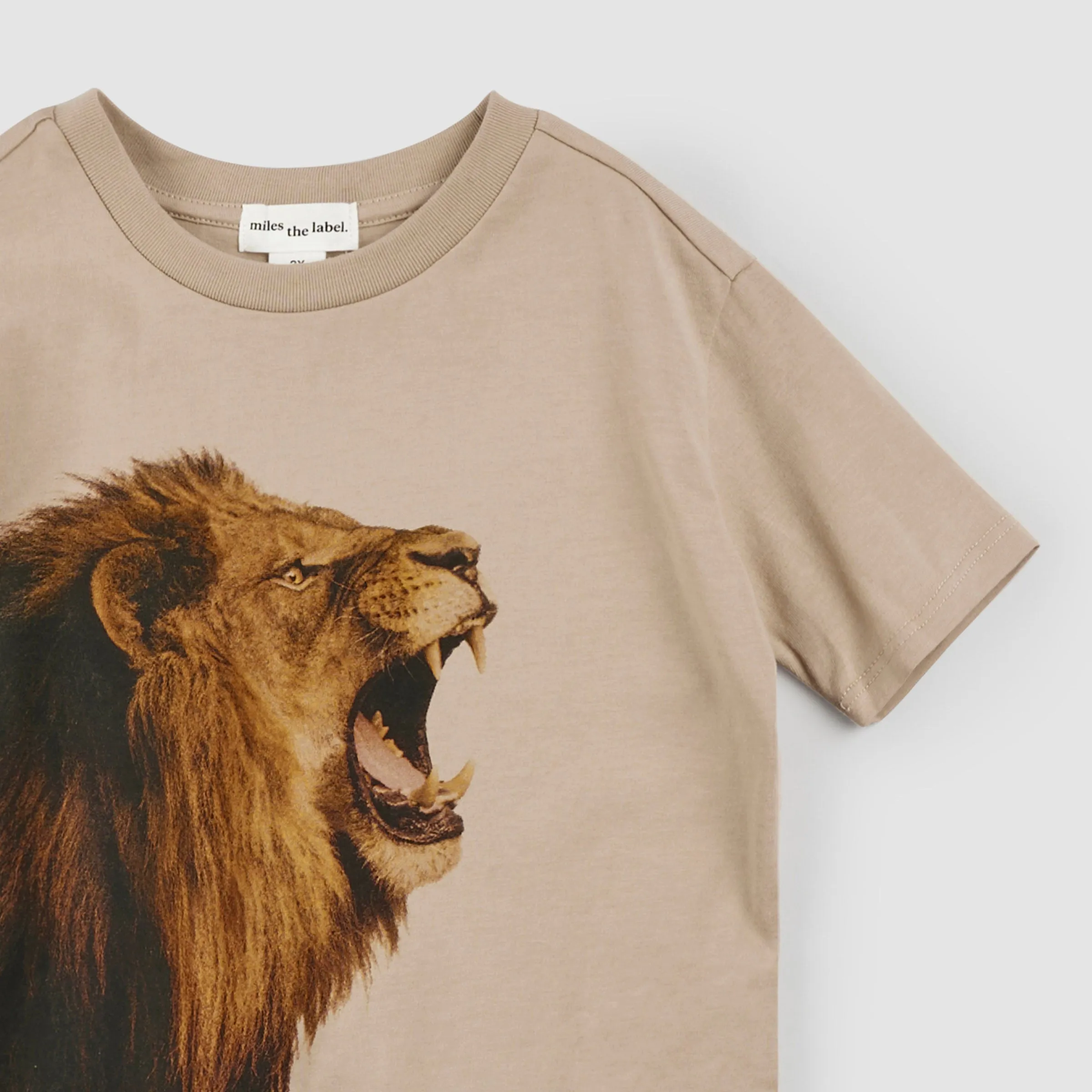 T-Shirt taupe à imprimé lion