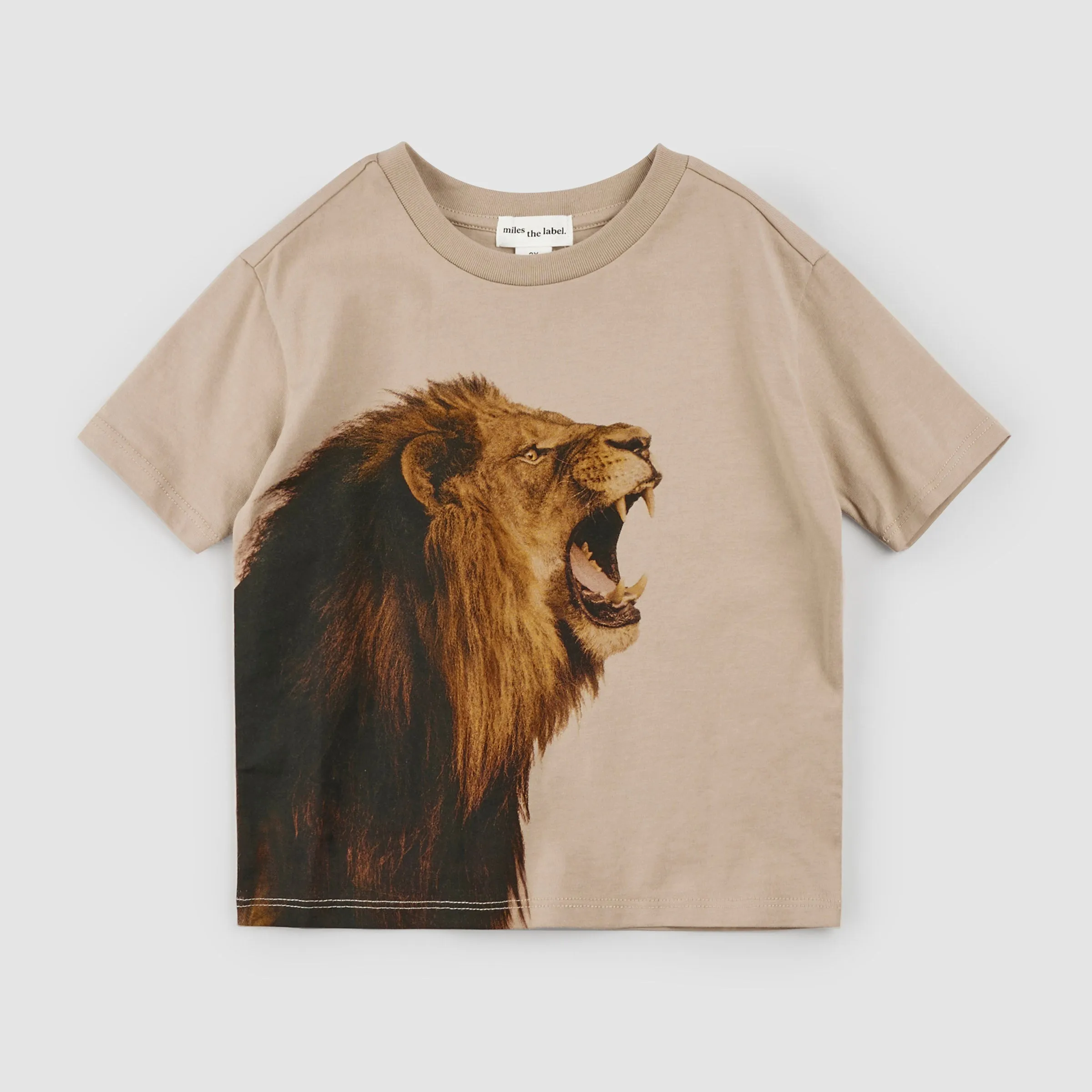 T-Shirt taupe à imprimé lion