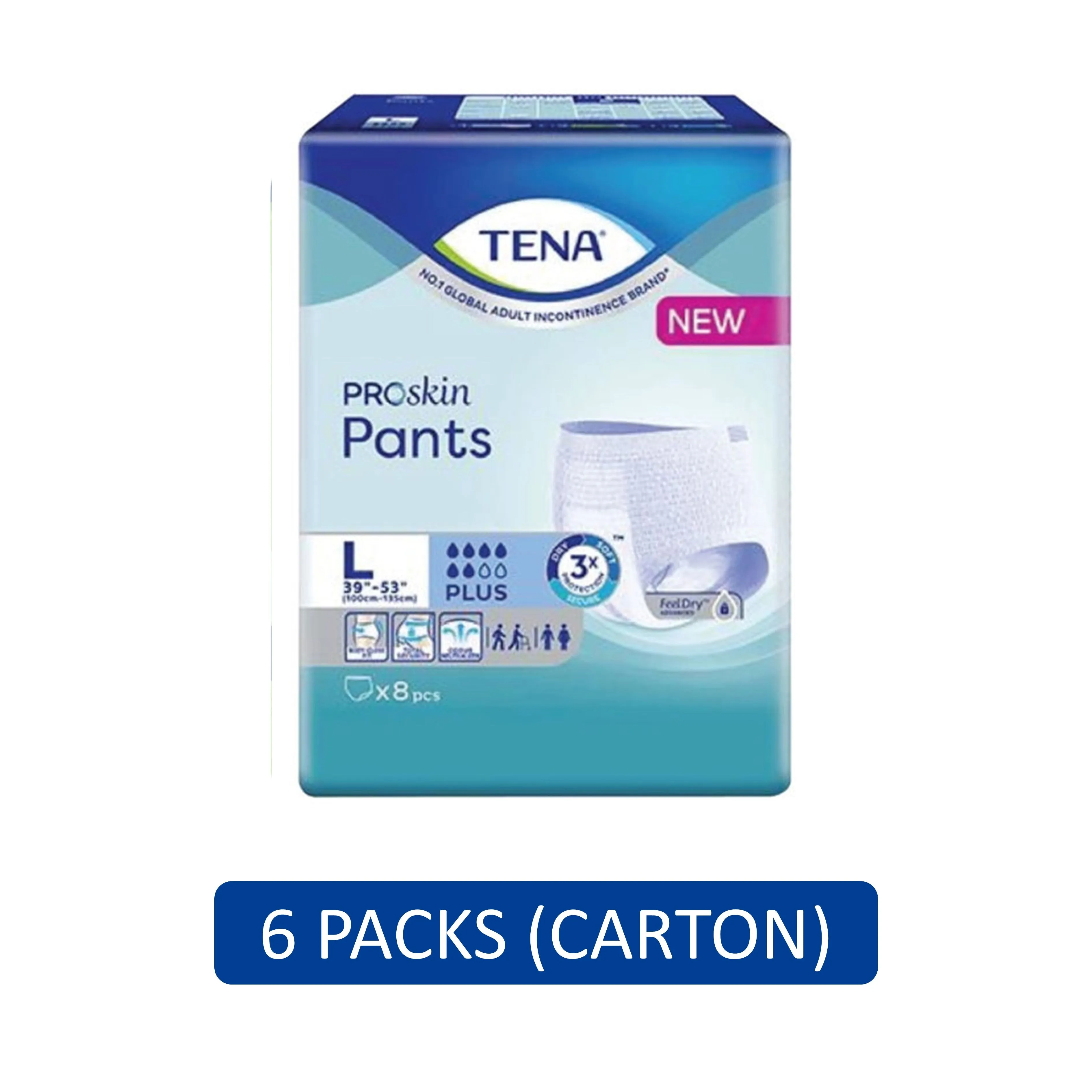 Tena PROskin Adult Pants Plus Size L 8's (100-135cm / 39-53 inches) [6 Packs/Carton]