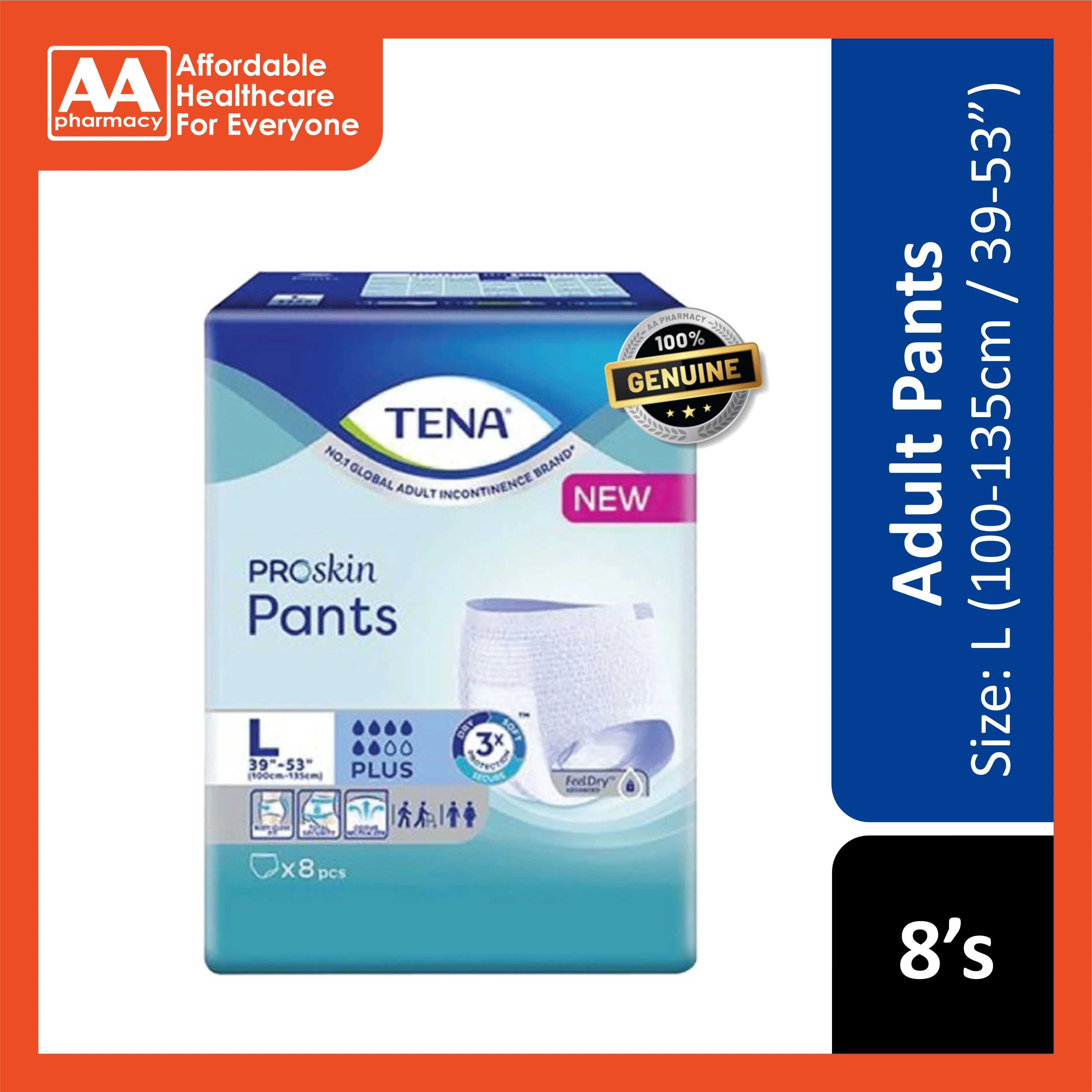 Tena PROskin Adult Pants Plus Size L 8's (100-135cm / 39-53 inches)