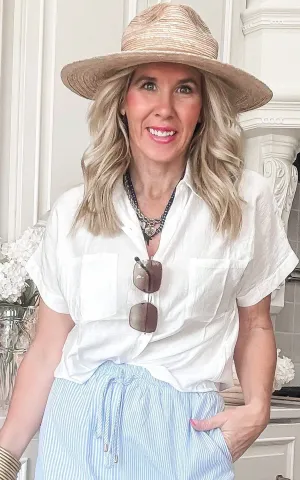 Textured Short Sleeve Button Front Collared Shirt