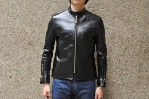The Flat Head 'Ultimate' Horsehide Stand Collar Single Riders Jacket (Black Tea-Cored)