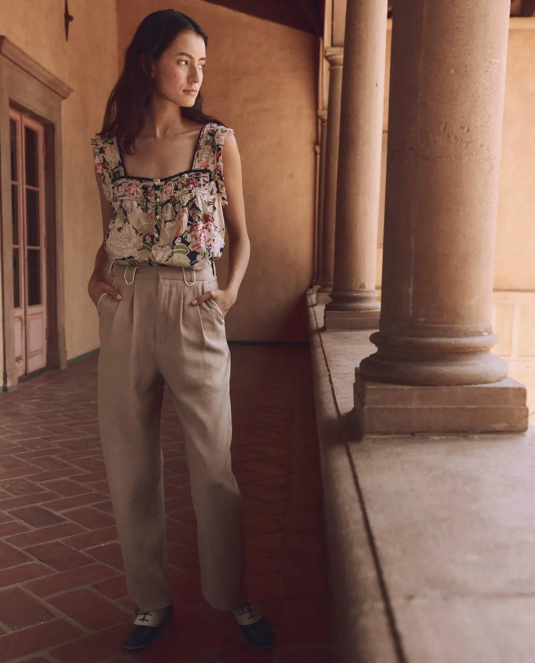 The Victorian Pleat Tank - Vintage Rose Print