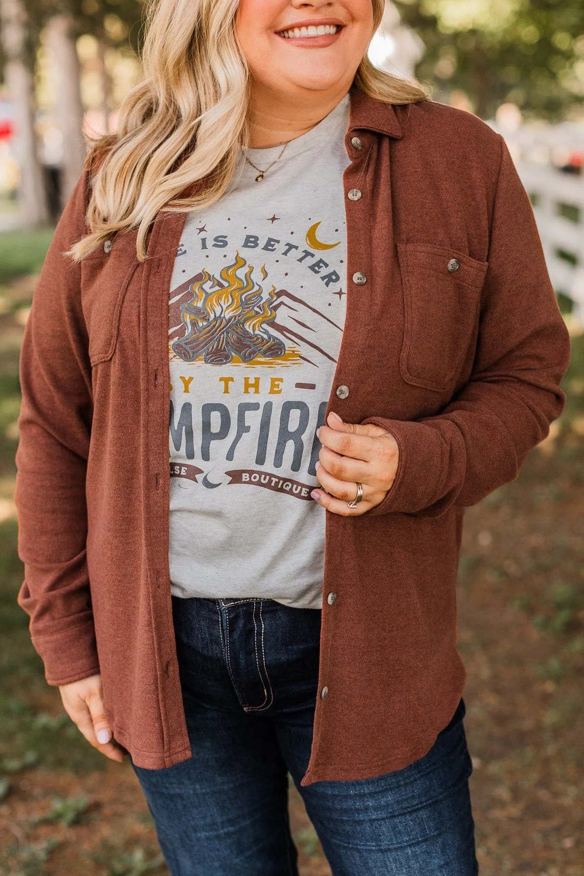 Thread & Supply Free Falling Shirt Jacket- Cognac
