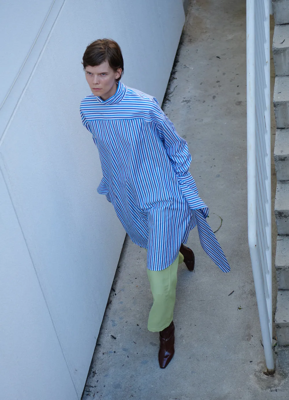 Tie Front Tunic Dress in Blue Stripe