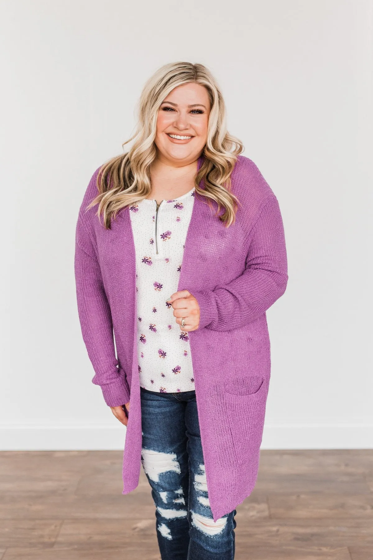 Time For An Adventure Knit Cardigan- Dark Orchid
