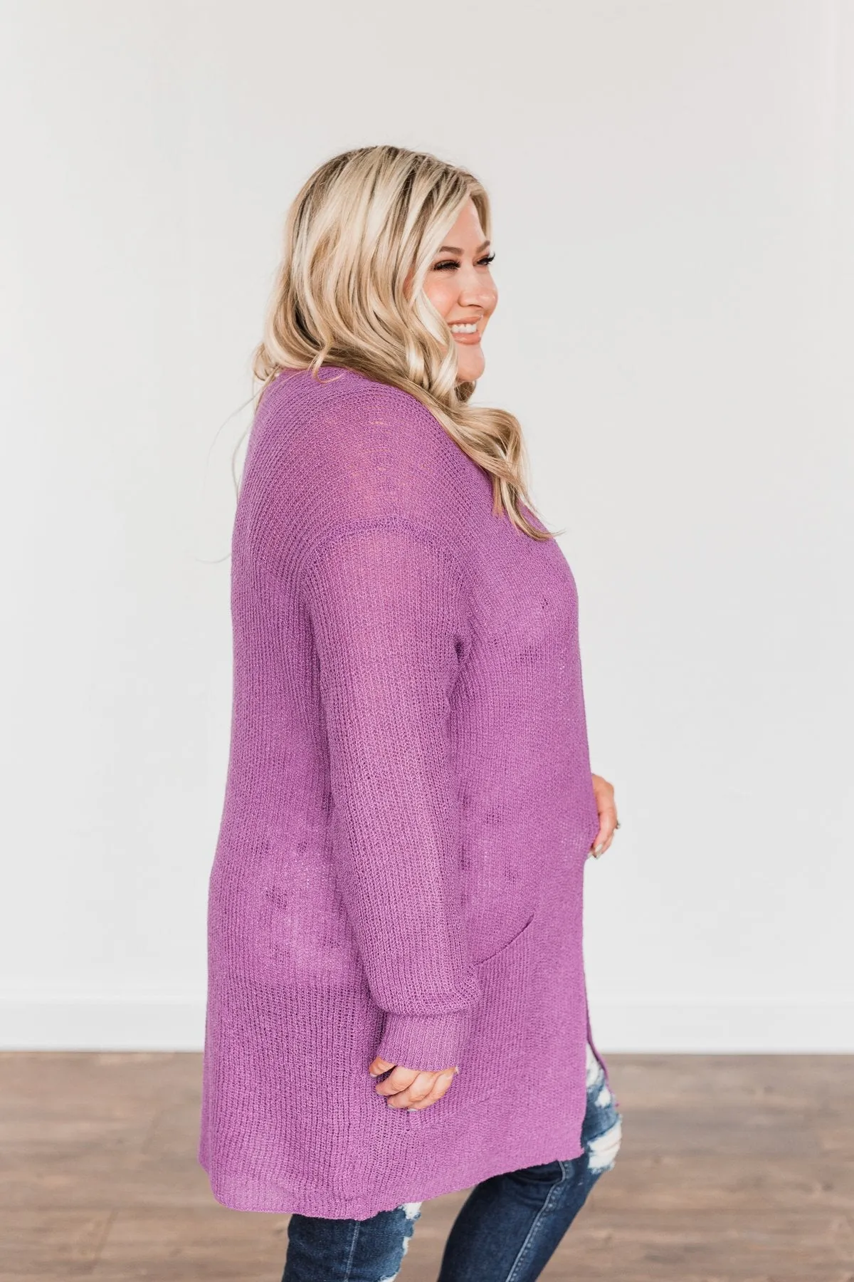 Time For An Adventure Knit Cardigan- Dark Orchid