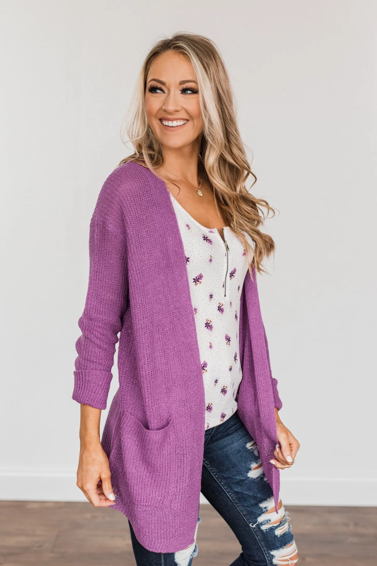 Time For An Adventure Knit Cardigan- Dark Orchid