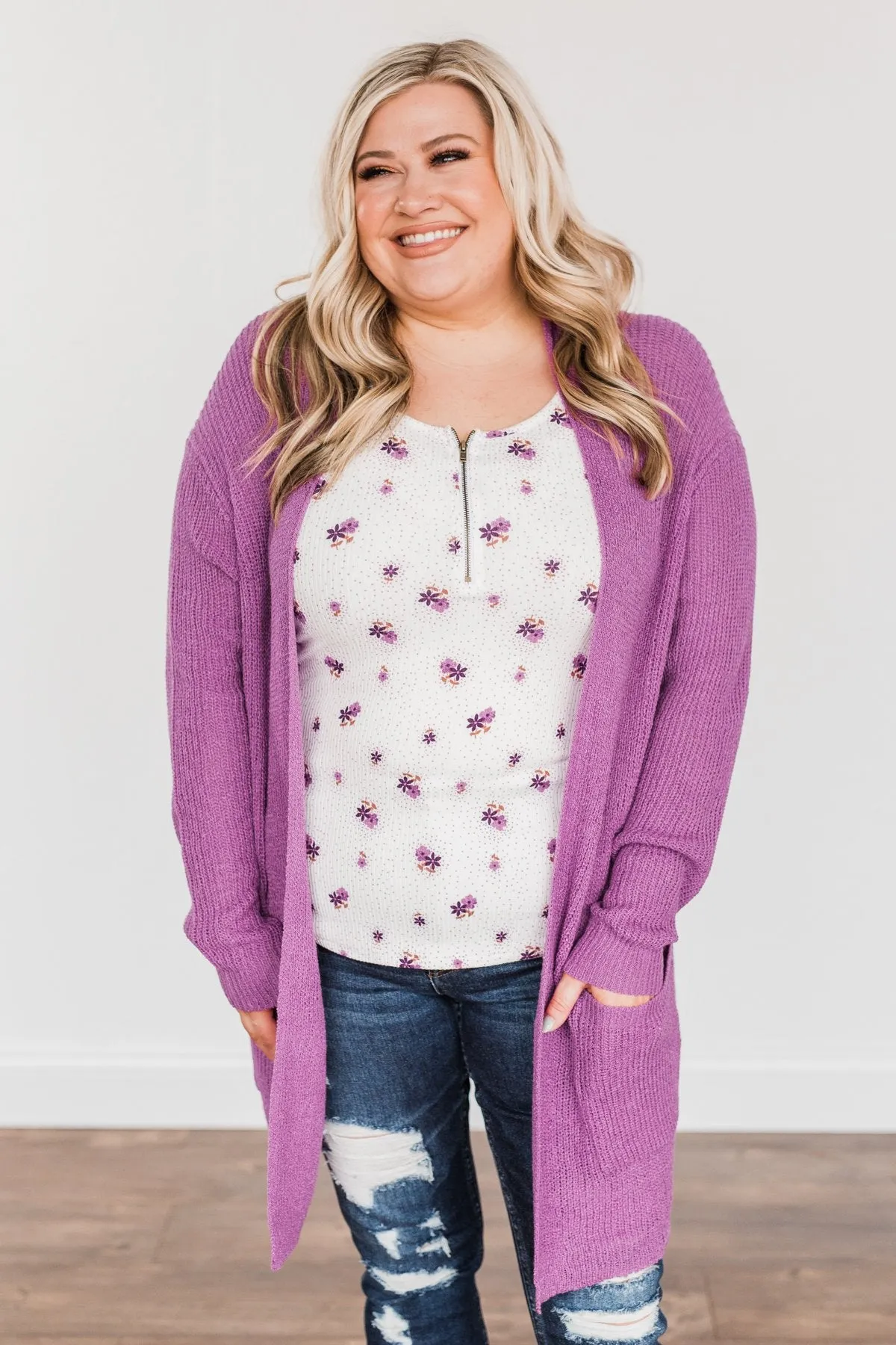 Time For An Adventure Knit Cardigan- Dark Orchid