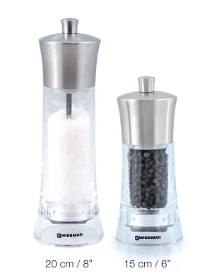 Torre Acrylic Mill With Stainless Topper Salt 8"