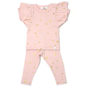 Two Piece Set Butterfly Short Sleeve - Mini Stars gold - Pale Pink