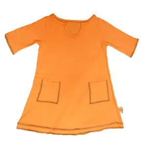 TwOOwls Coral/Green Baby Tunic Dress -100% organic cotton-Made in the USA