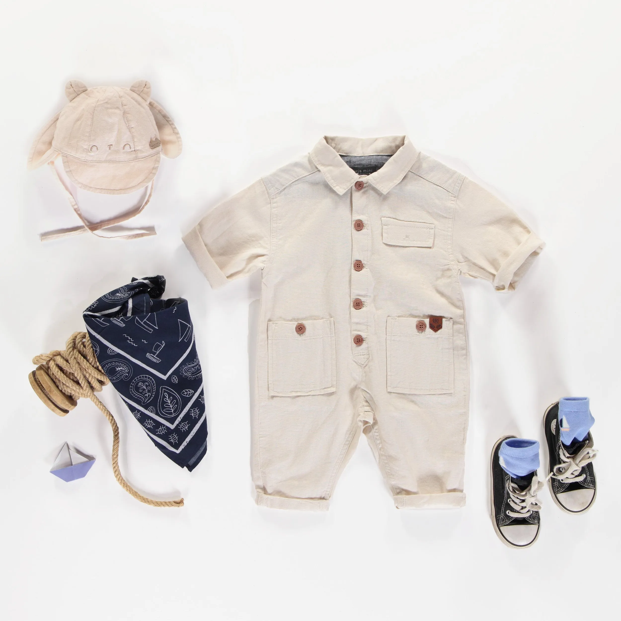 Une-pièce crème en lin, bébé  || Cream one piece in linen, baby