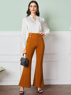 V Neck button front top&Seam Front Flare Leg Pants ( clearance sale