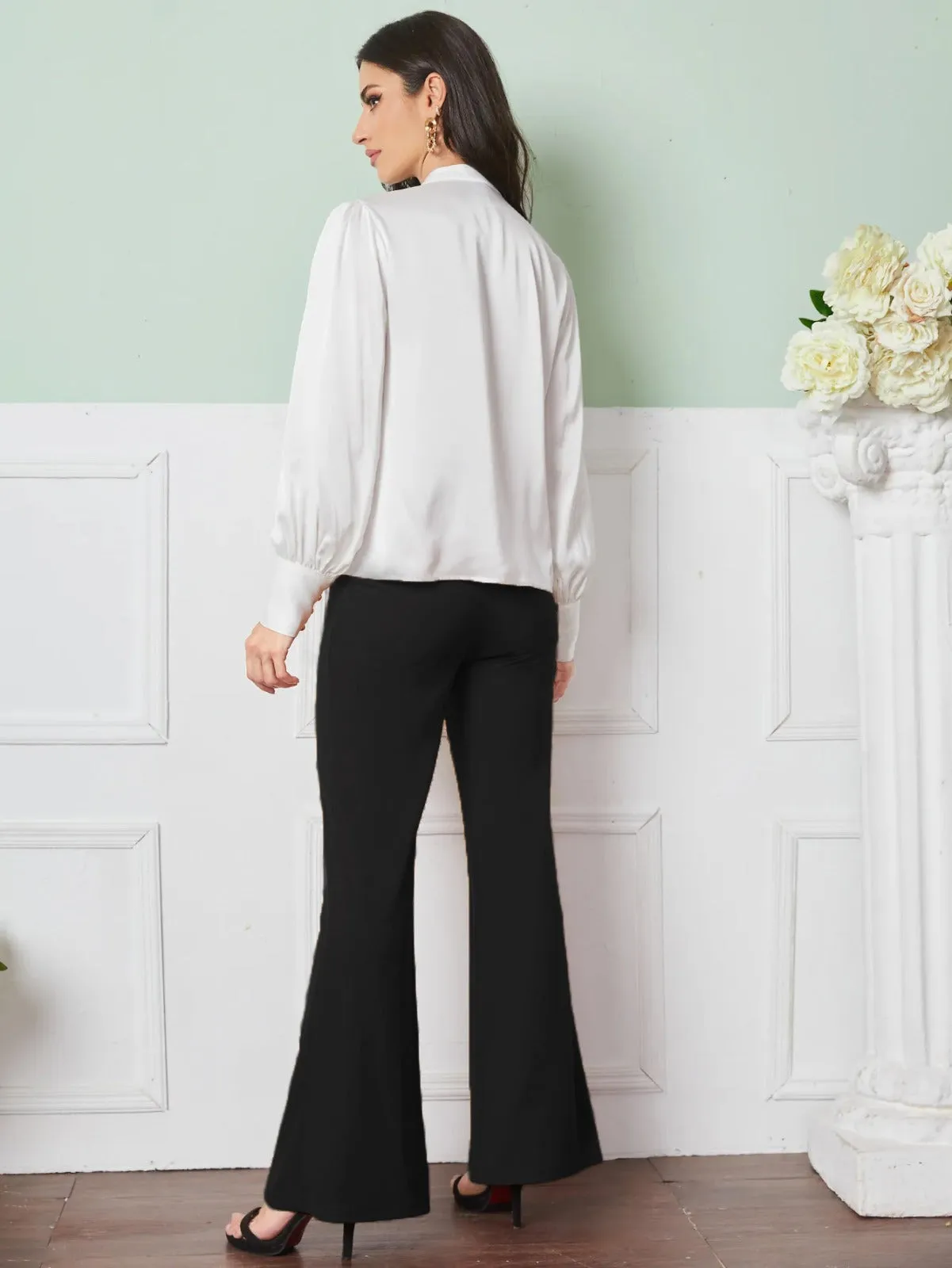 V Neck button front top&Seam Front Flare Leg Pants ( clearance sale