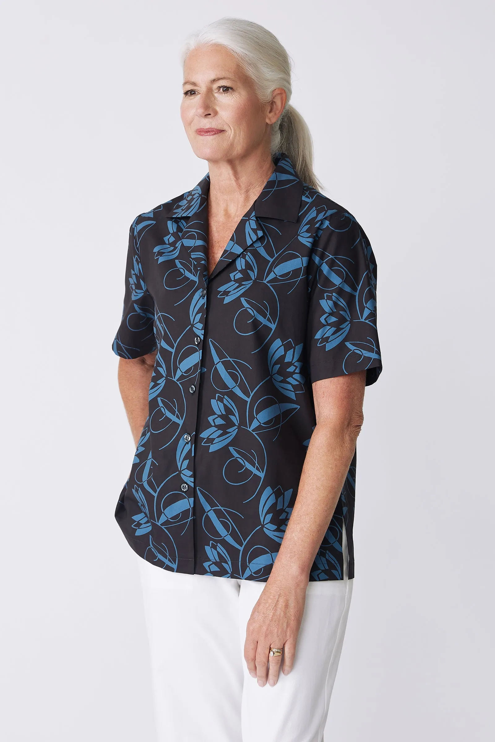 Vacation Shirt - Lotus Print Blue
