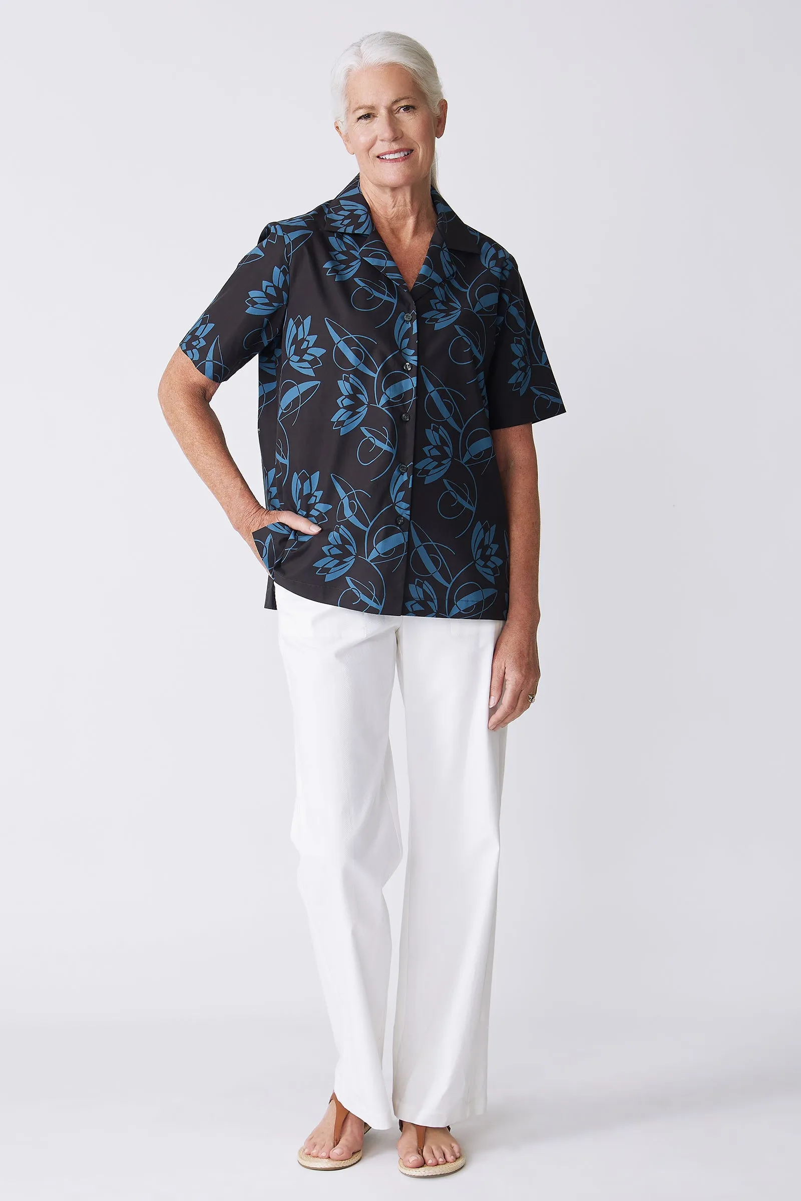 Vacation Shirt - Lotus Print Blue