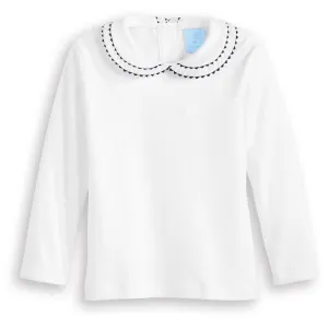 Vanessa Pima Blouse -- White w/  Navy